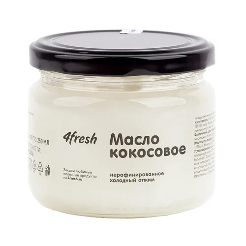 Масло кокосовое, нерафинированное, холодного отжима 4fresh FOOD, 250 г