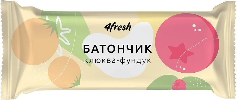 Батончик фруктово-ореховый «Клюква-Фундук» 4fresh FOOD, 35 г
